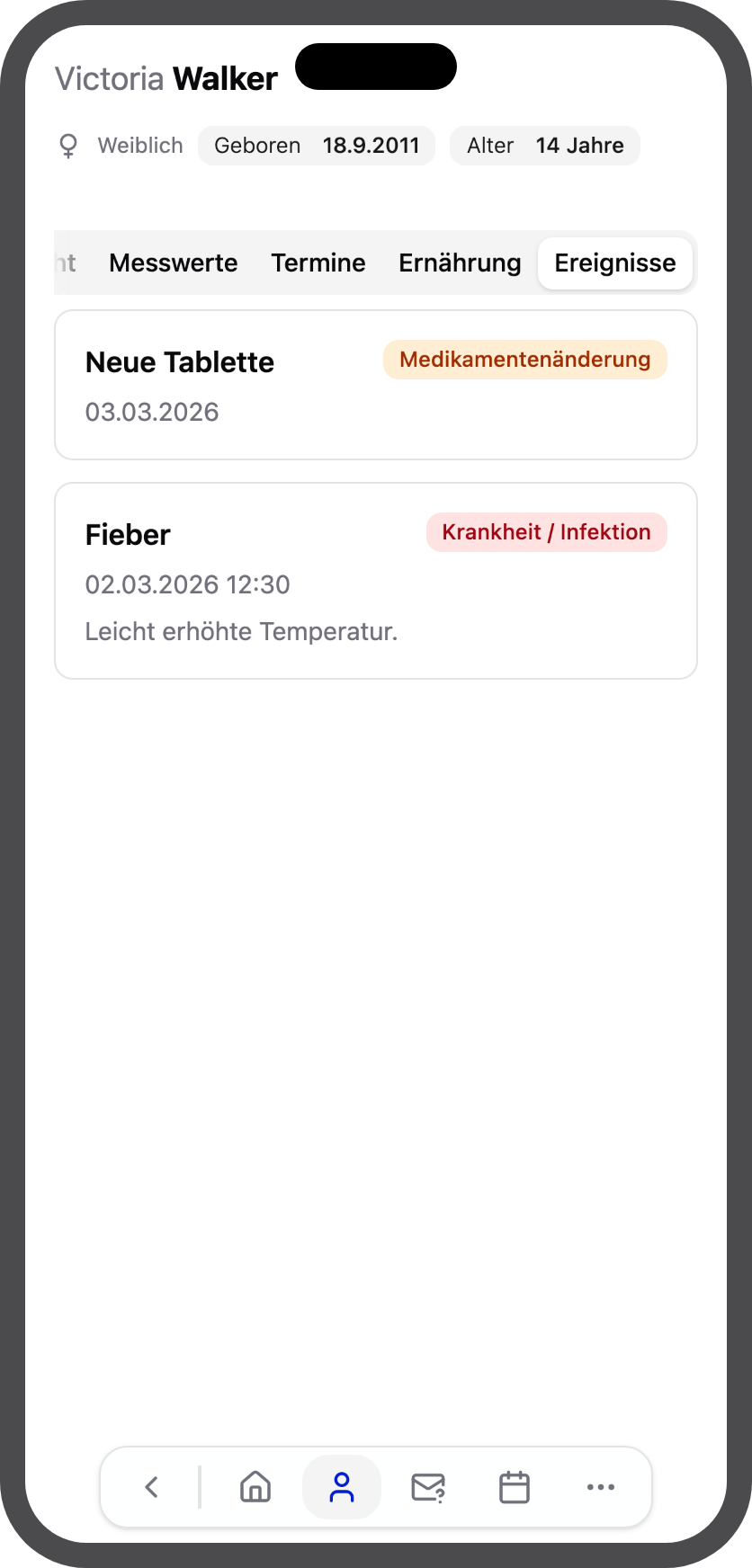 Patient:in — Ereignisse