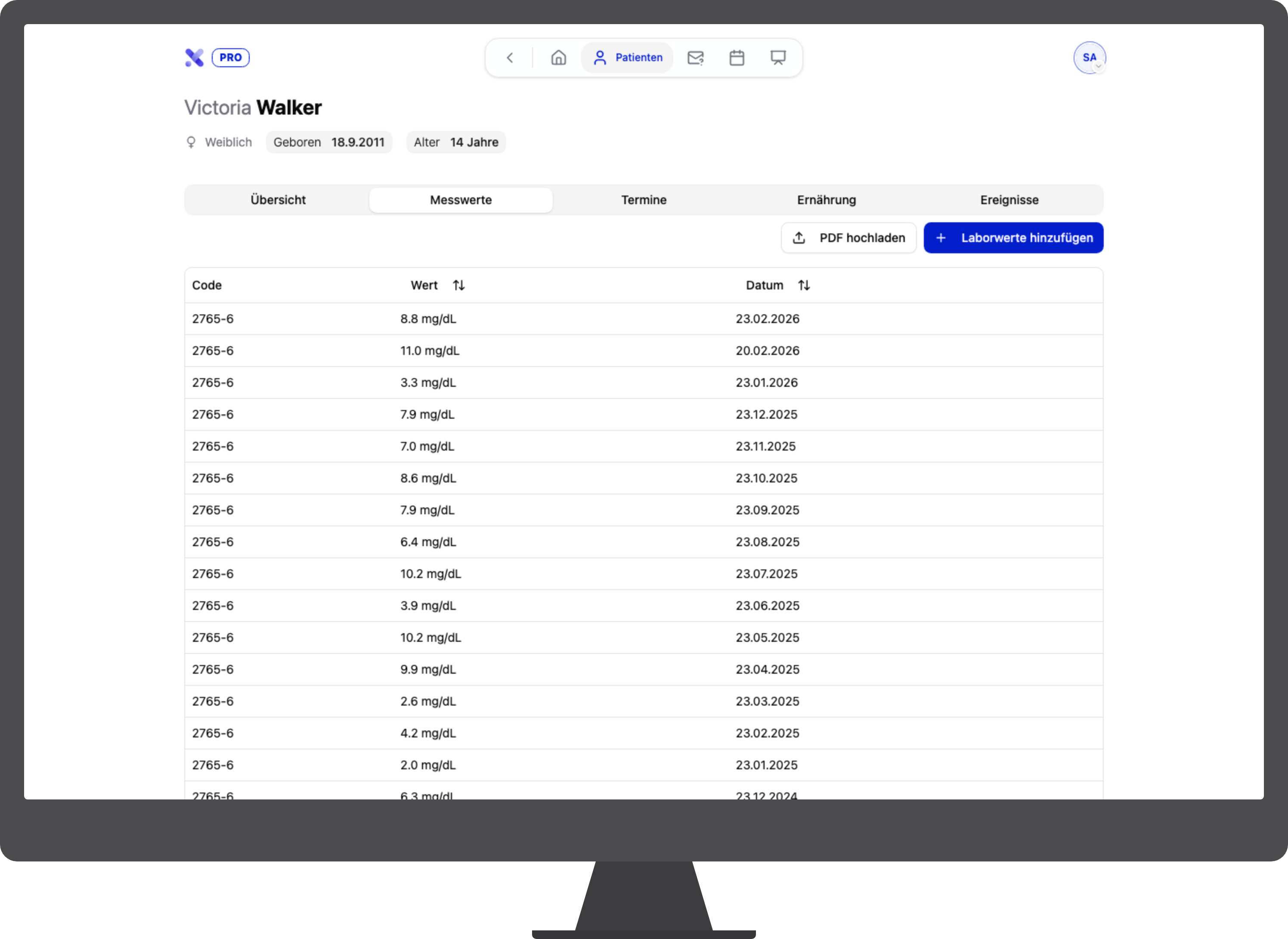 Patient:in — Messwerte